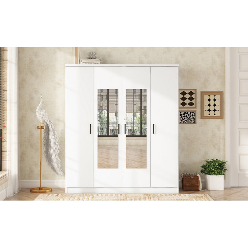 Latitude Run 4 Door Wardrobe with shelves and double Mirrors Wayfair